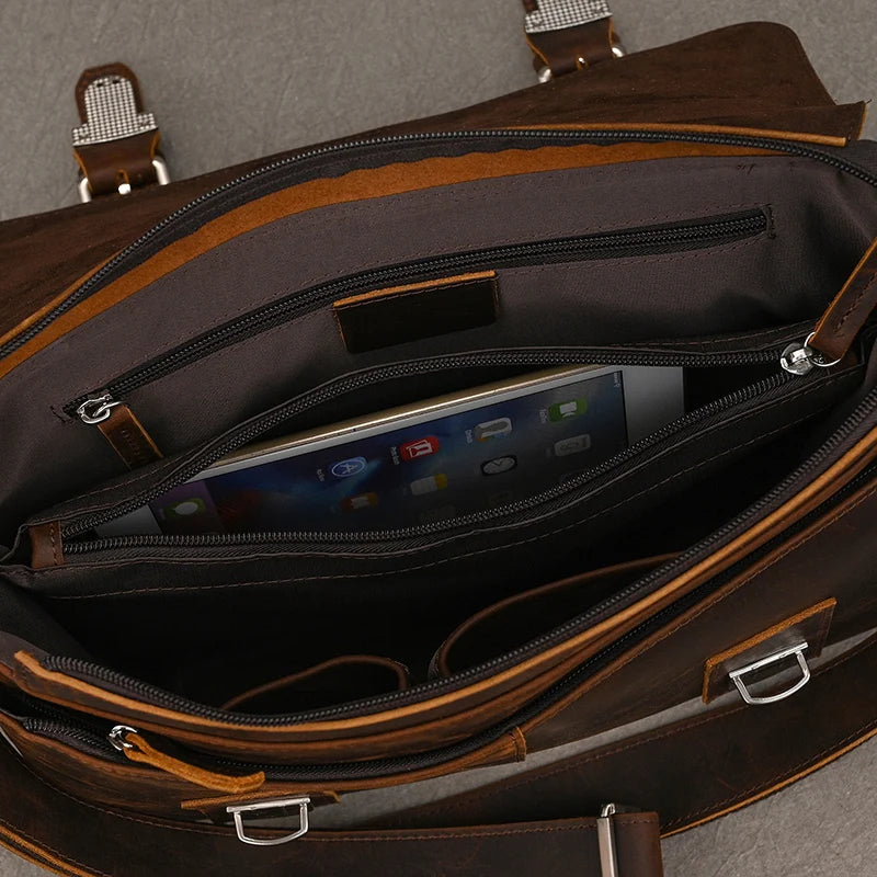 Pasta Masculina Sofisticada Crazy Horse em Couro