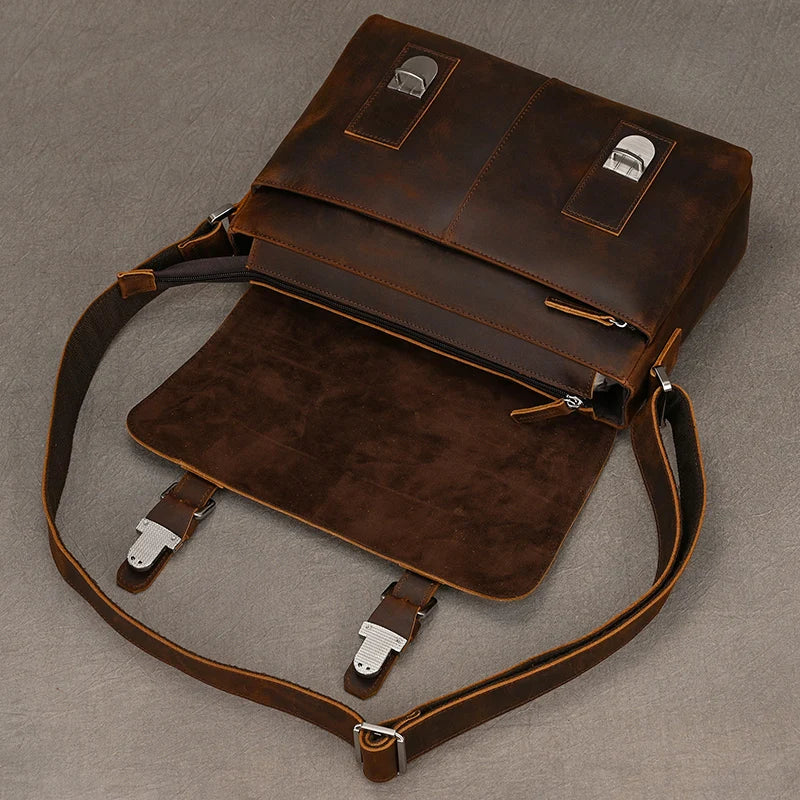 Pasta Masculina Sofisticada Crazy Horse em Couro