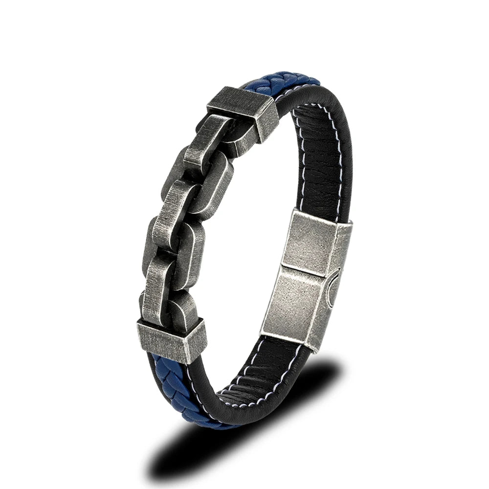Pulseira Masculina de Couro com Corrente Locomotive - Vondore