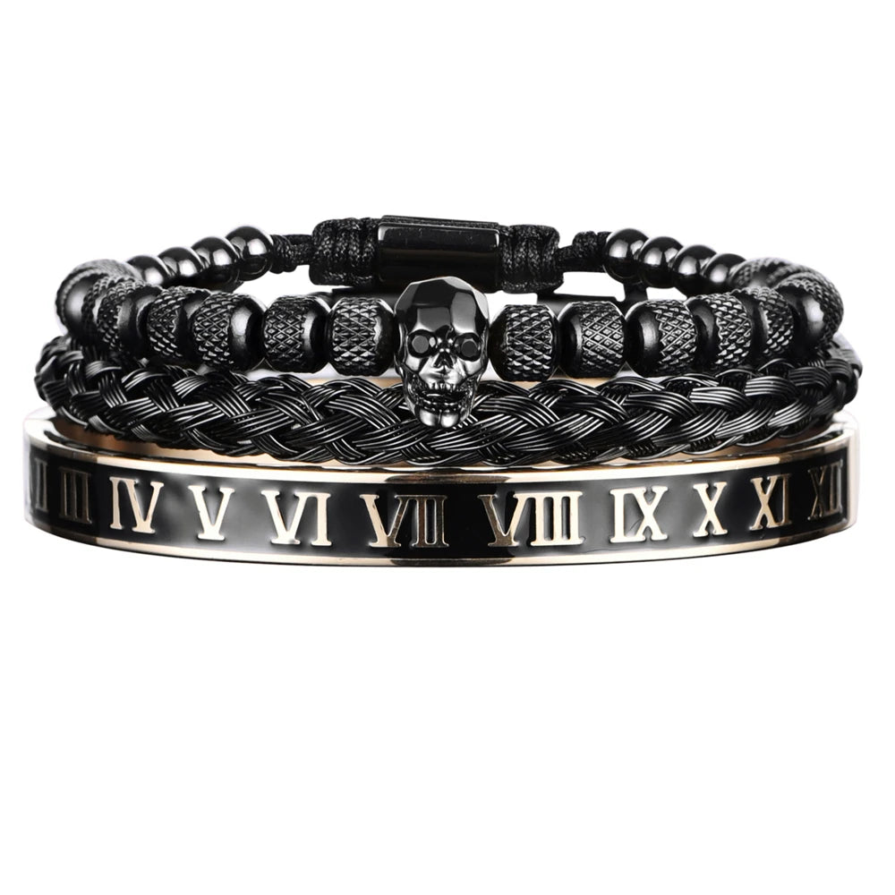Pulseira Masculina Roman Skull em Aço Inox - Leve 3, Pague 2