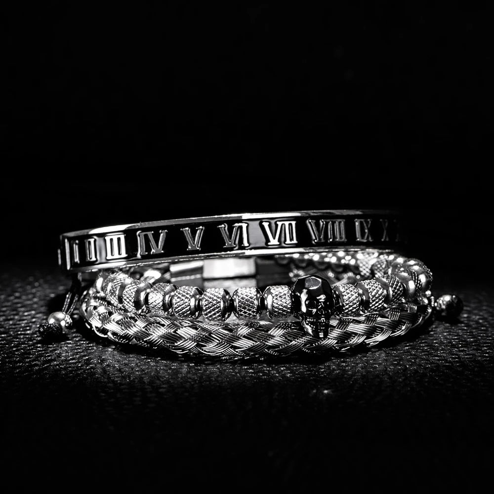 Pulseira Masculina Roman Skull em Aço Inox - Leve 3, Pague 2
