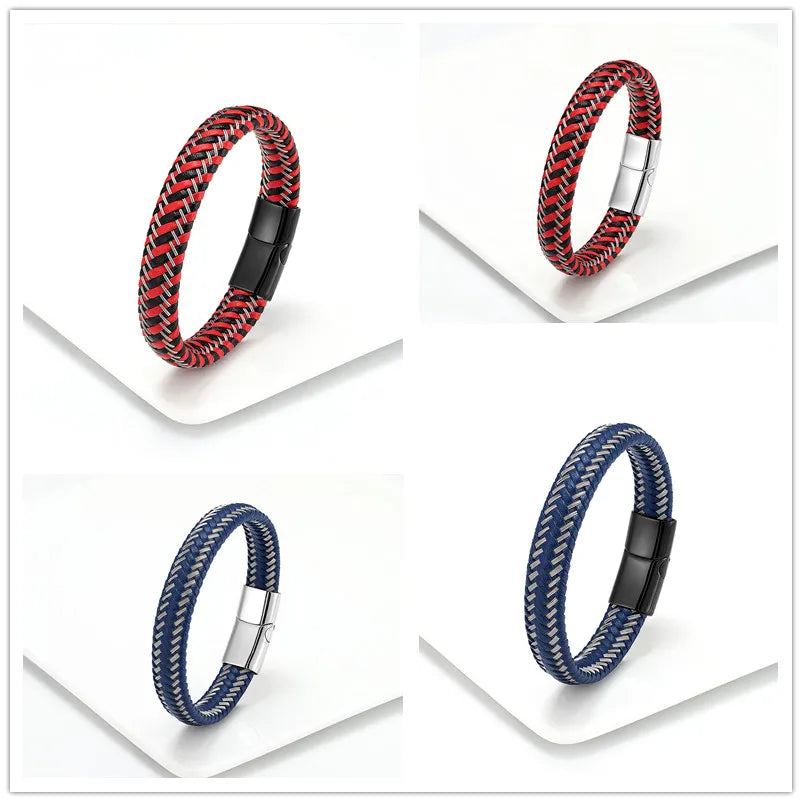 Pulseira Masculina de Couro Trançado com Fecho Magnético