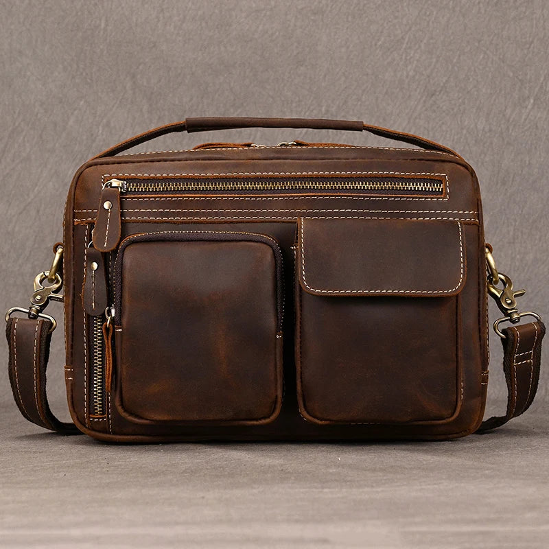 Pasta Masculina Elegante Crazy Horse em Couro