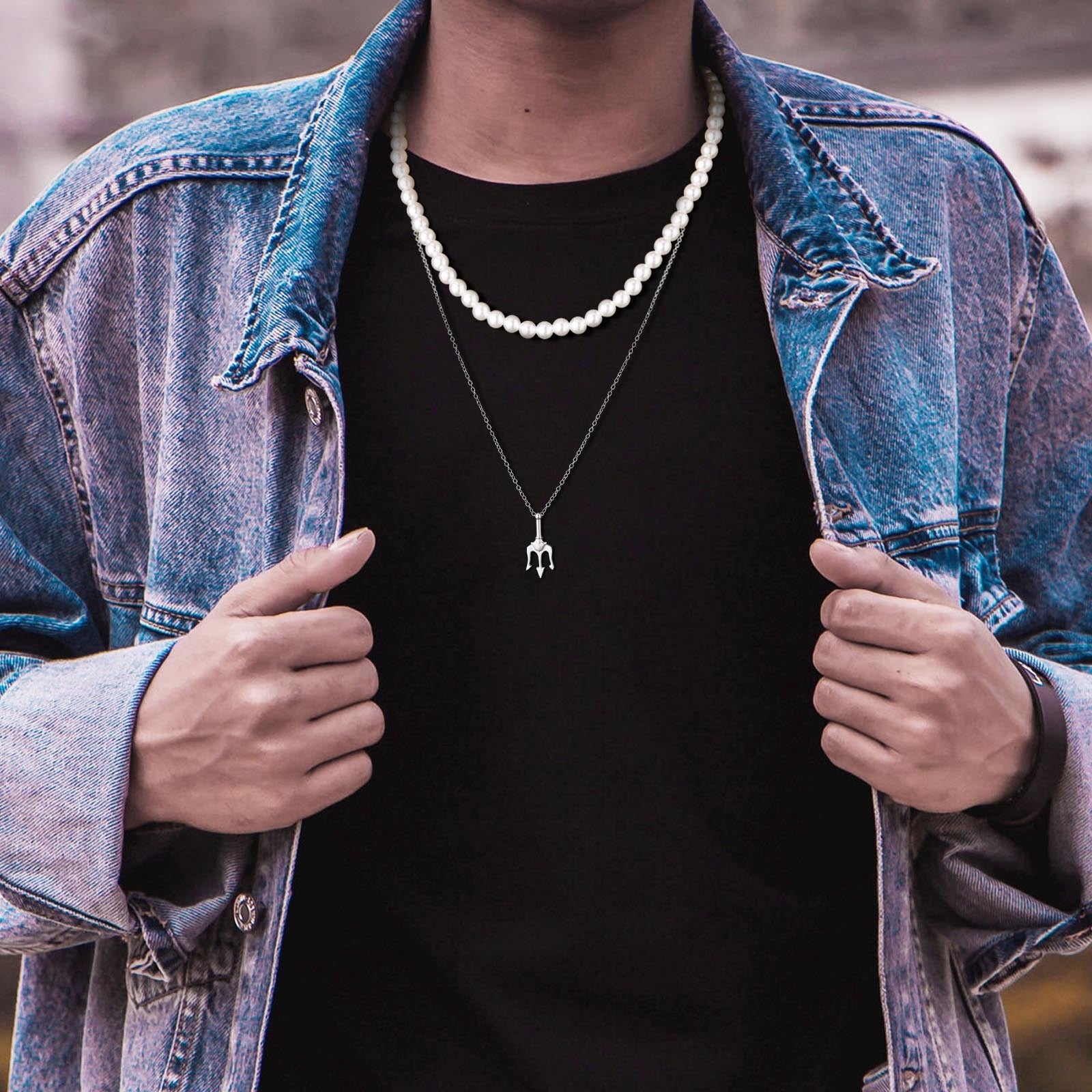 Colar Masculino Vondore Trident em Aço Prata