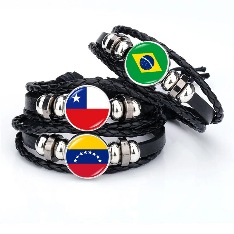 Pulseira de Couro Torcedor Brasil - Ajustável