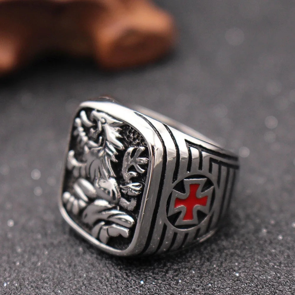 Anel Leão Real, Cruzada. Aço Inoxidável 316L– Vondore