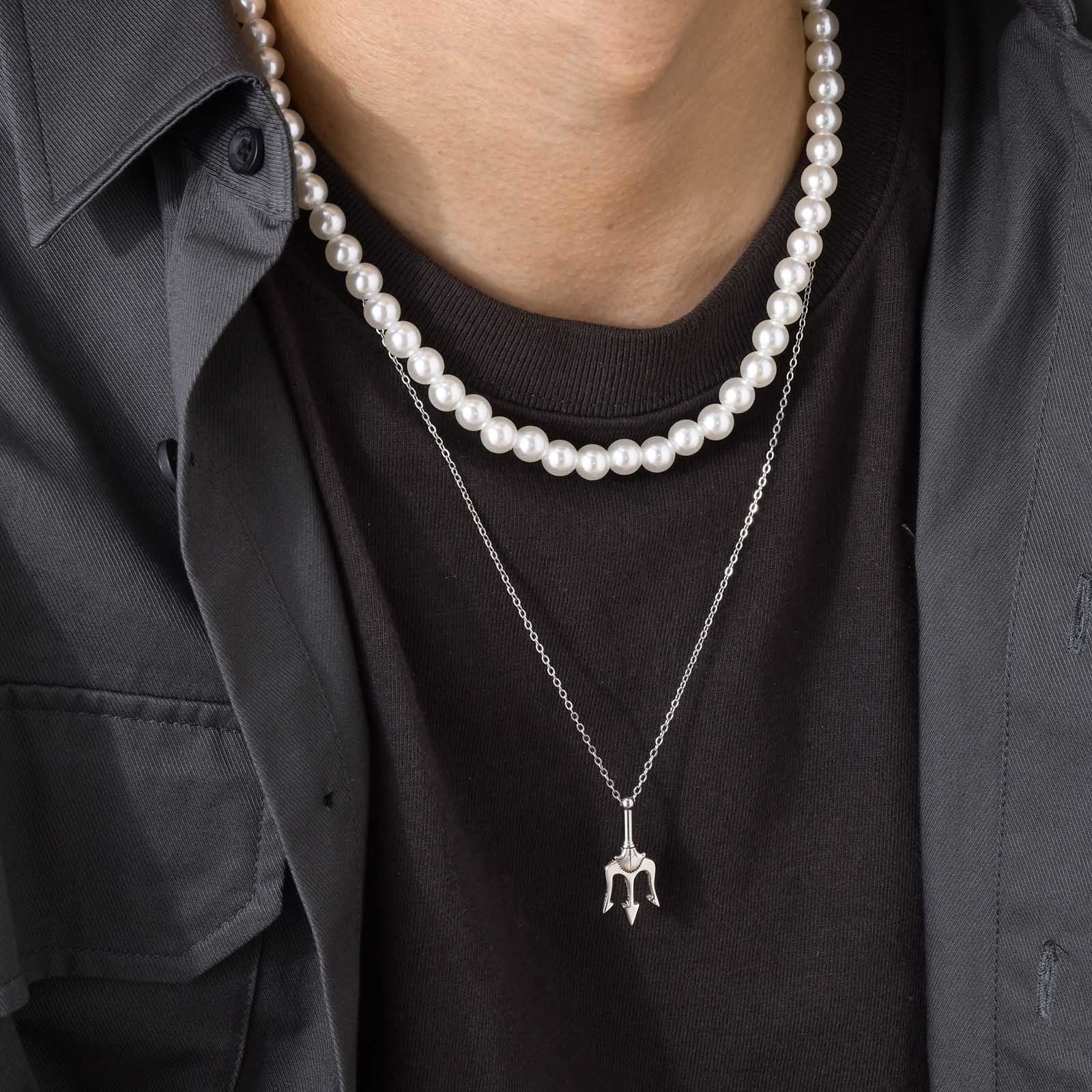 Colar Masculino Vondore Trident em Aço Prata