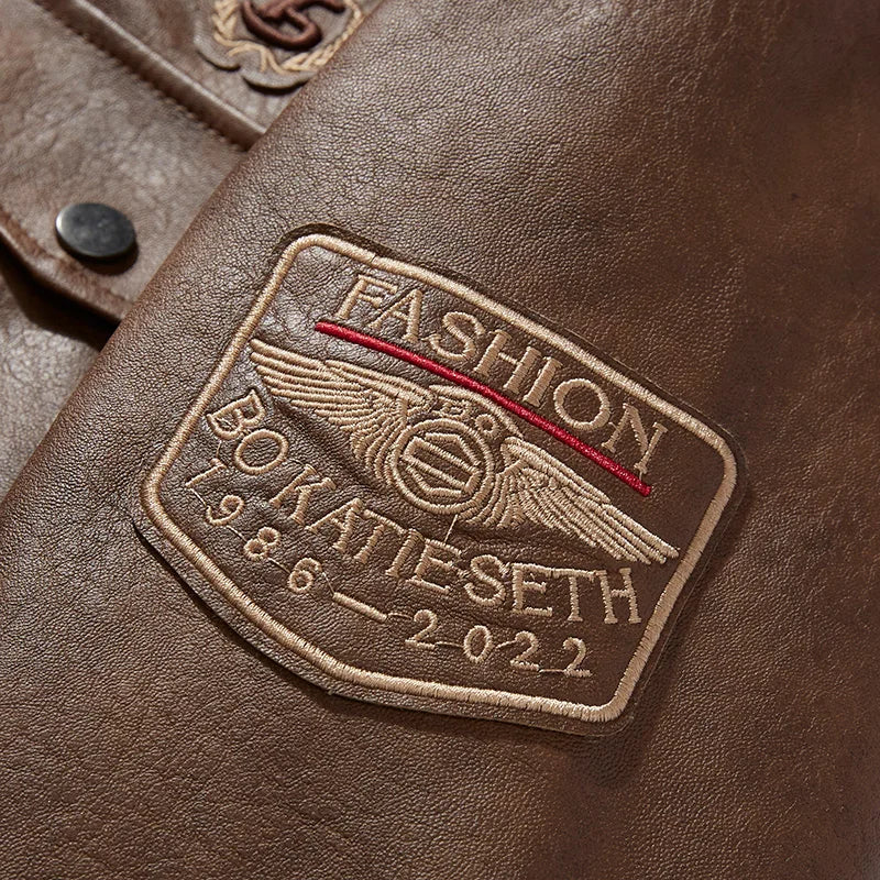 Jaqueta Masculina de Couro com Bordado Exclusivo