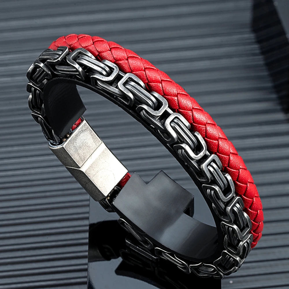 Pulseira Nórdica Couro e Metal