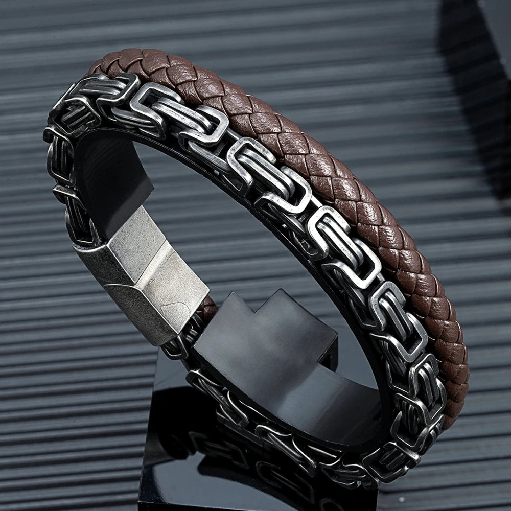 Pulseira Nórdica Couro e Metal