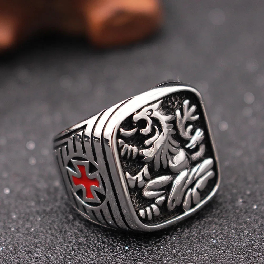 Anel Leão Real, Cruzada. Aço Inoxidável 316L– Vondore