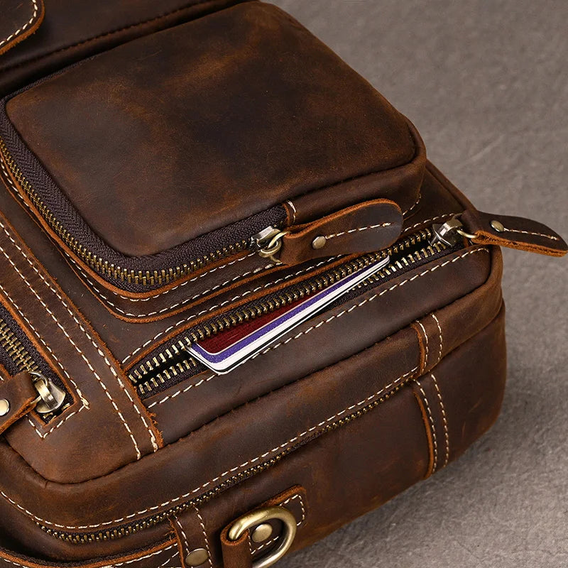 Pasta Masculina Elegante Crazy Horse em Couro