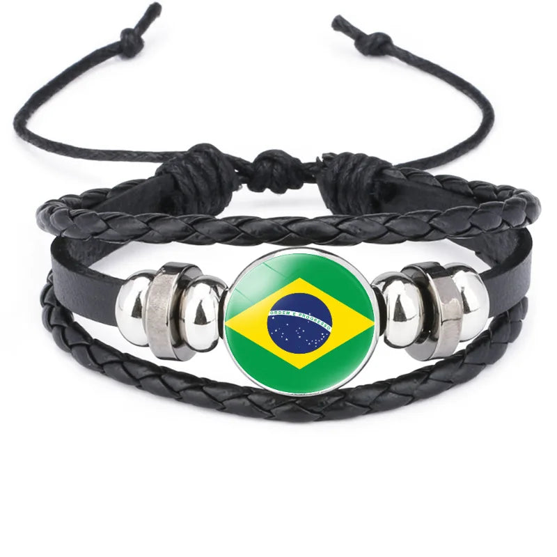 Pulseira de Couro Torcedor Brasil - Ajustável