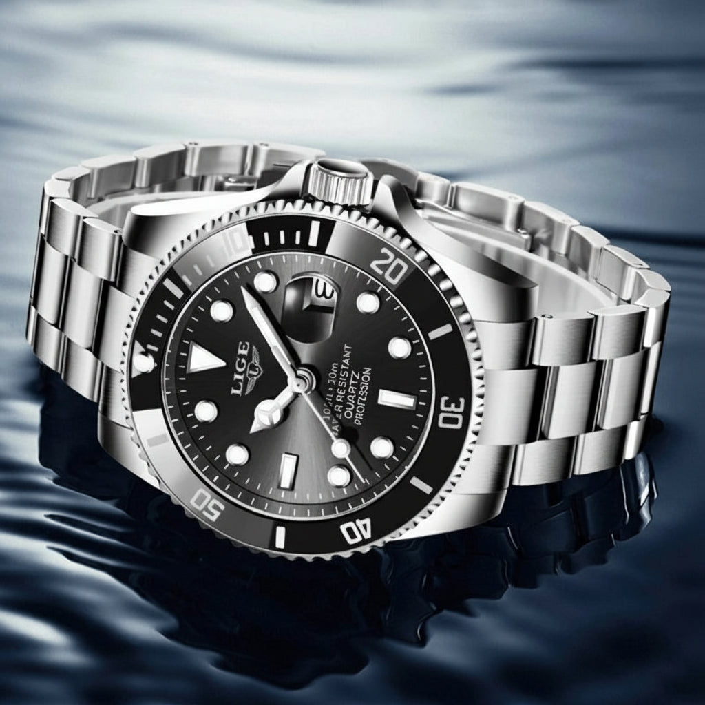 Relógio Mariner Esportivo Aço, Visor Safira e Ponteiros Luminosos