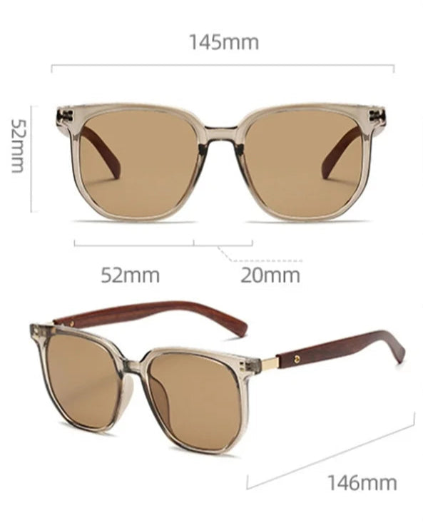 Óculos de sol vintage com moldura quadrada para mulheres e homens, óculos de sol de madeira UV 400 Protection Eyewear, Trend Shades, nova moda