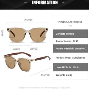 Óculos de sol vintage com moldura quadrada para mulheres e homens, óculos de sol de madeira UV 400 Protection Eyewear, Trend Shades, nova moda