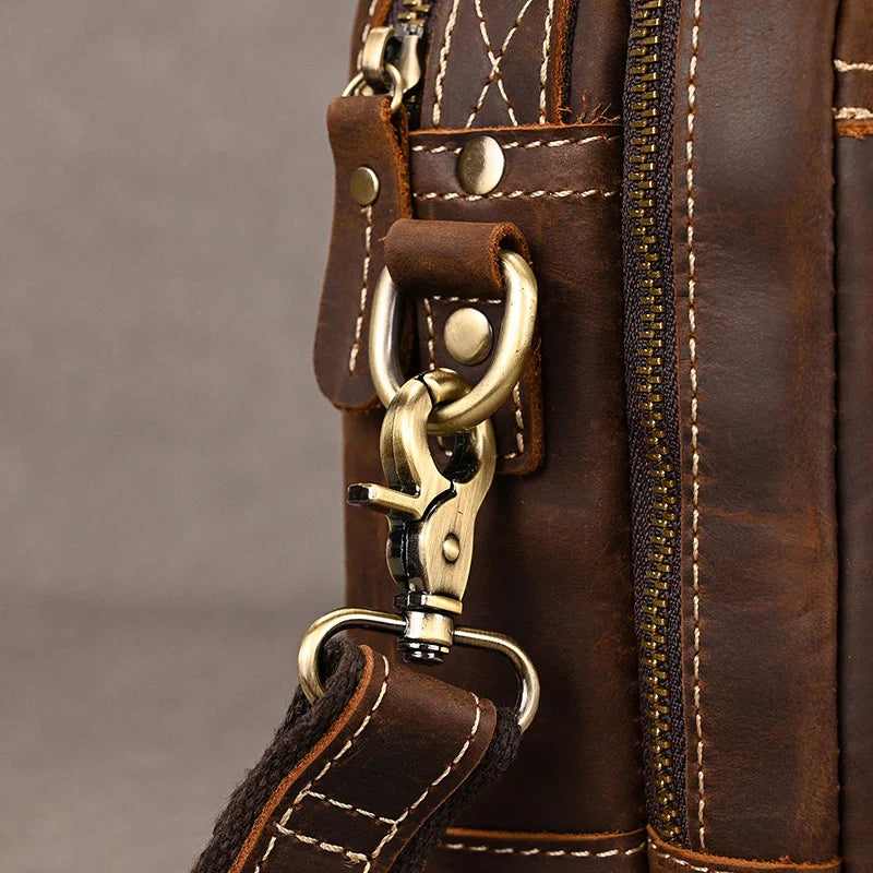 Pasta Masculina Elegante Crazy Horse em Couro