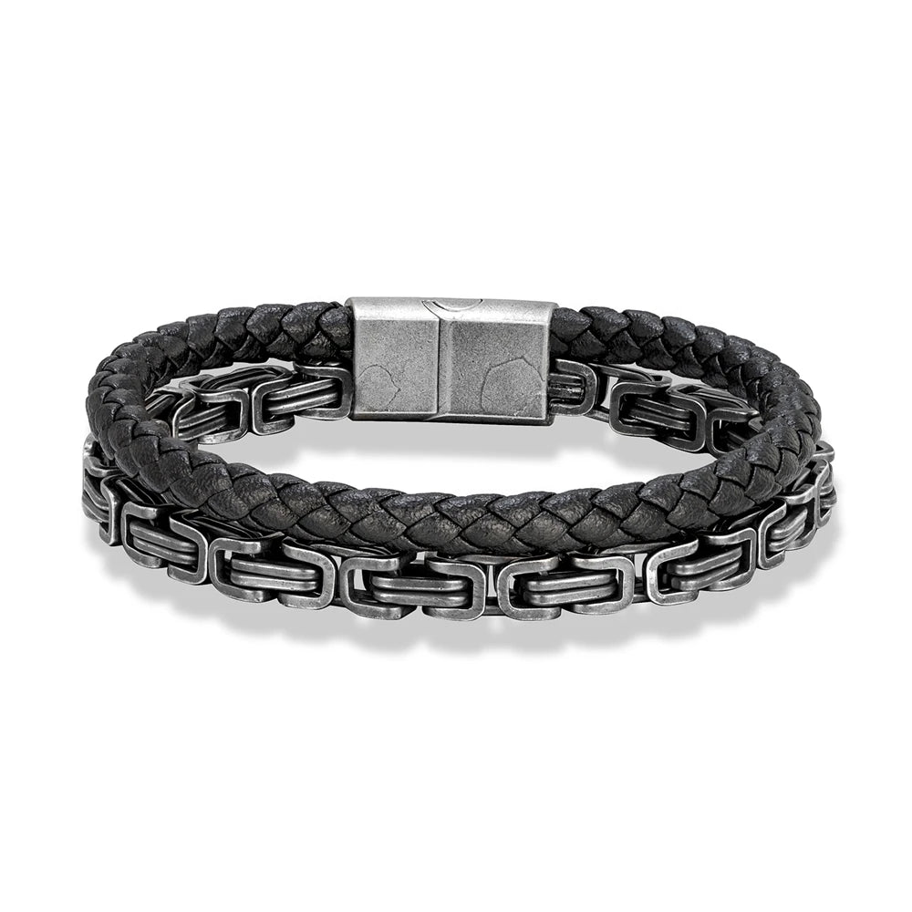 Pulseira Nórdica Couro e Metal