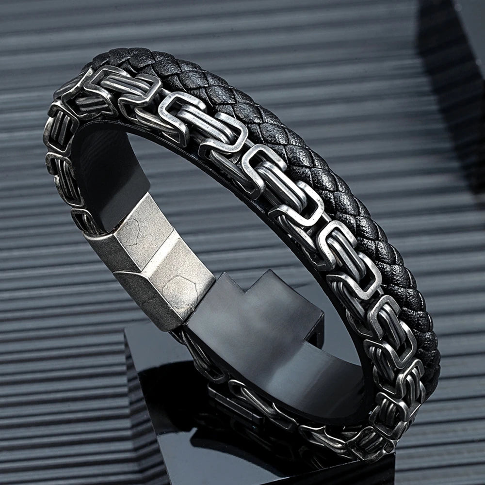 Pulseira Nórdica Couro e Metal