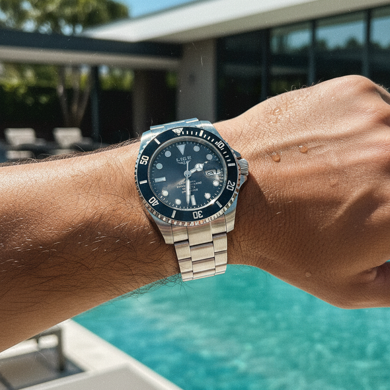 Relógio Mariner Esportivo Aço, Visor Safira e Ponteiros Luminosos